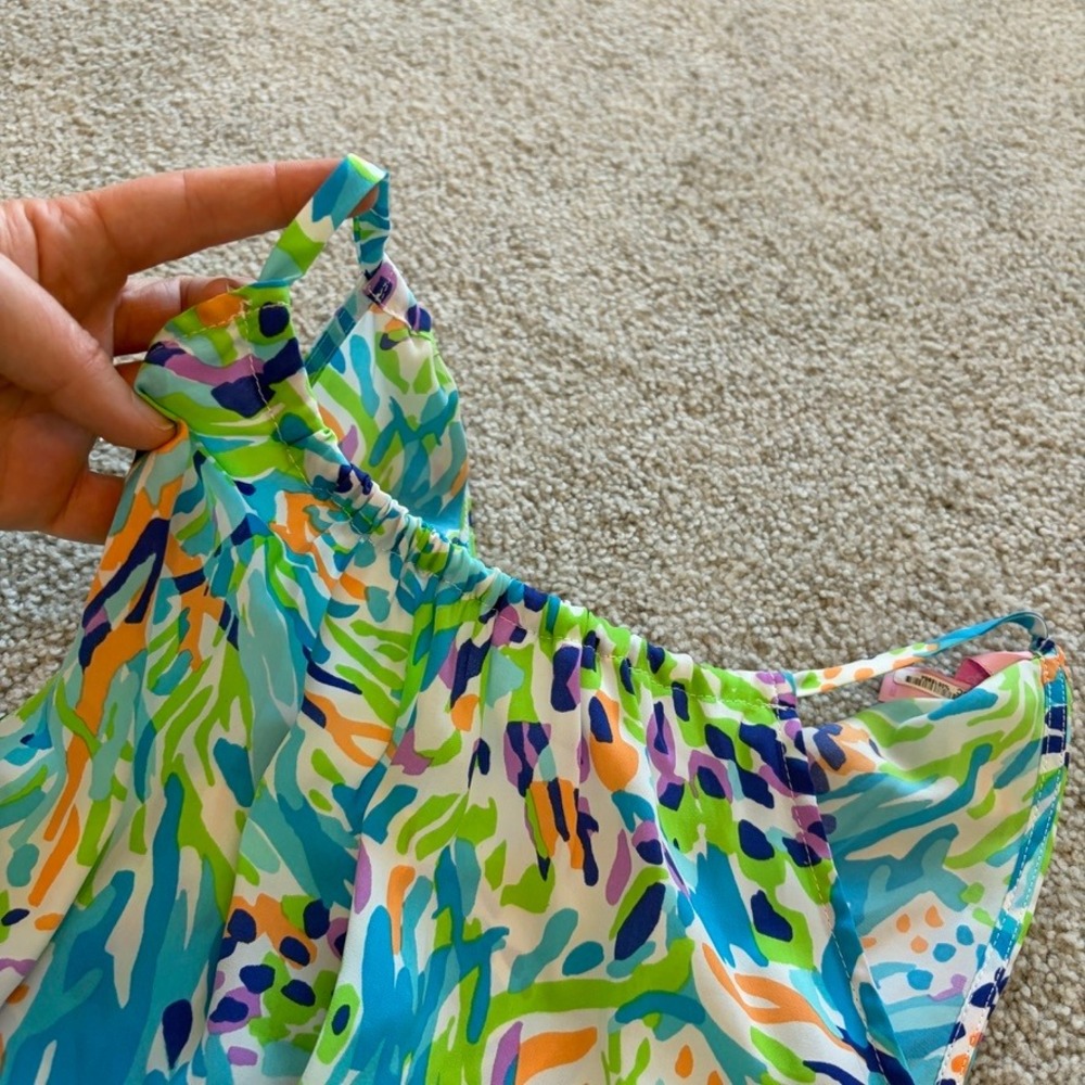 Lilly Pulitzer Skylar Tank Top Womens M Blue Green Sea Soiree Flowy Halter Beach - Picture 3 of 10
